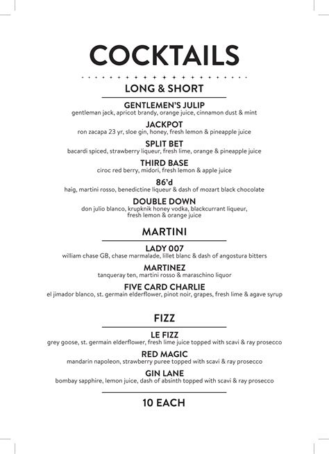 Menu for Cocktails at The Hippodrome .
